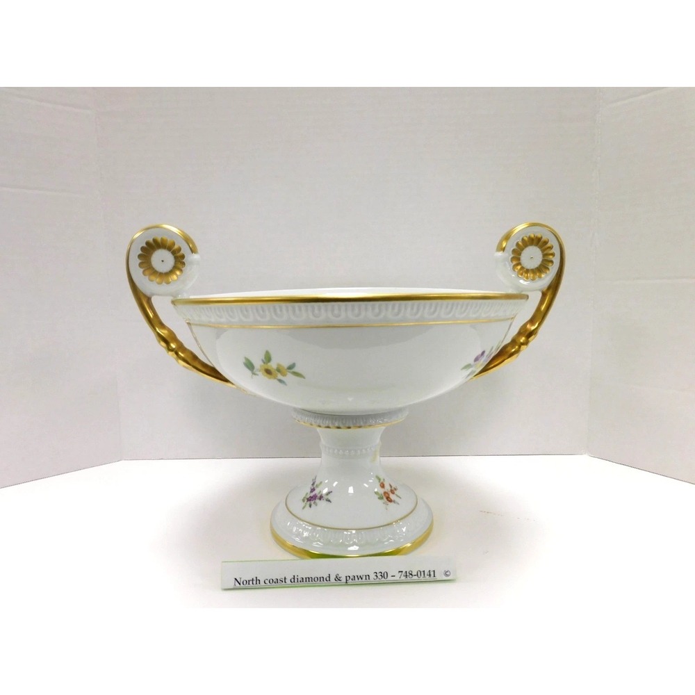 Golden Crown Porcelain Floral W/ Gold Accents Pedestal Bowl DW699
